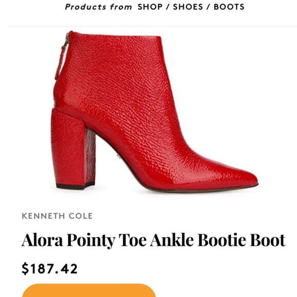 Kenneth Cole Alora Pointy Toe Ankle Bootie Boot Red Patent Leather‎ Boot Sz 9 - Picture 9 of 10